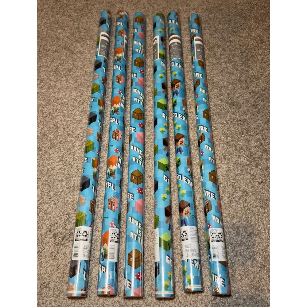 Hallmark Minecraft Gift Wrapping Paper LOT of 6 Rolls 120 sq ft Total Christmas